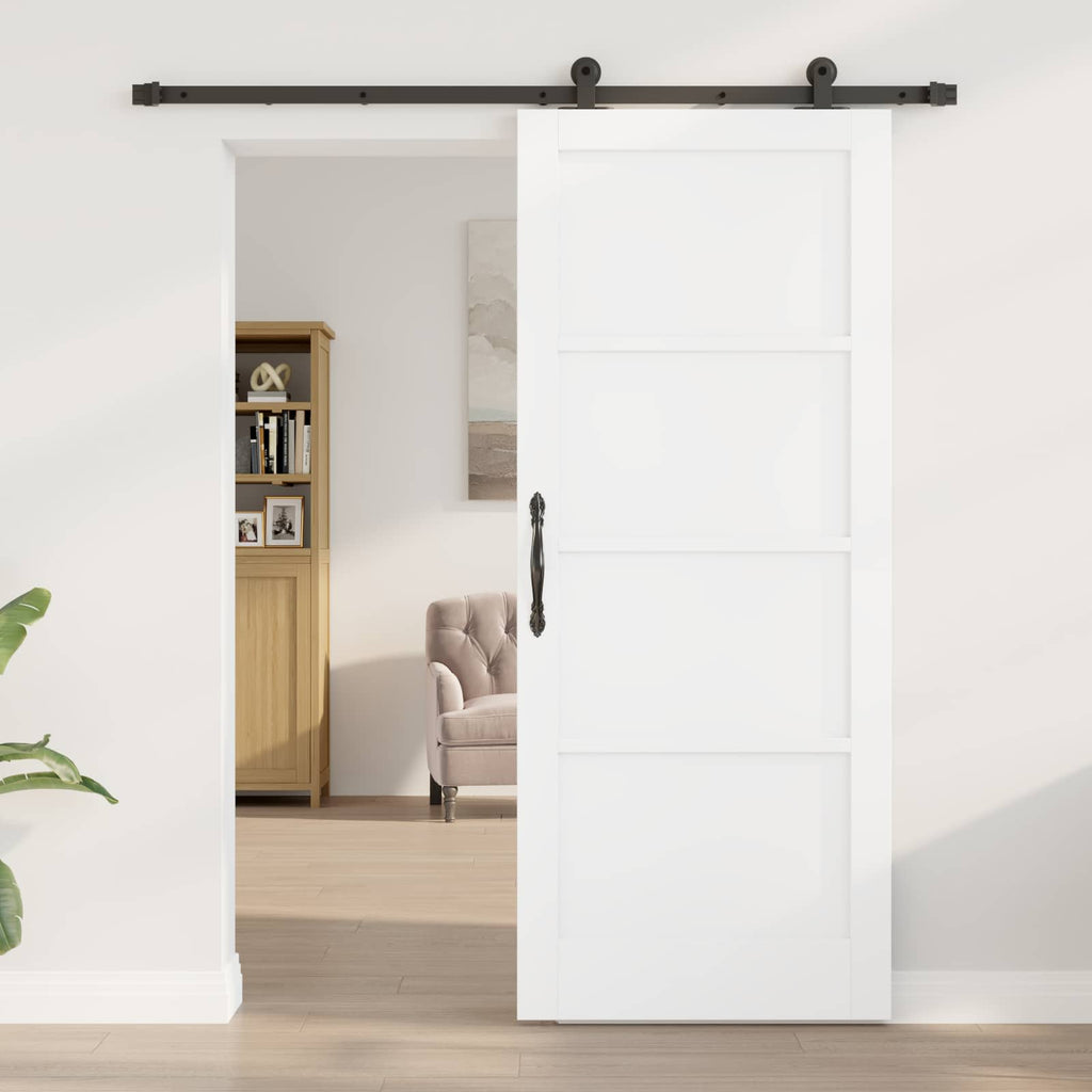vidaXL Drzwi przesuwne biały i czarny 83 x 202 cm Lite drewno sosnowe