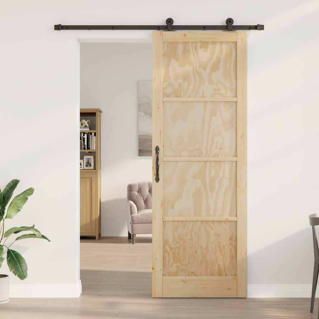 vidaXL Drzwi przesuwne Naturalny i czarny 83 x 232 cm