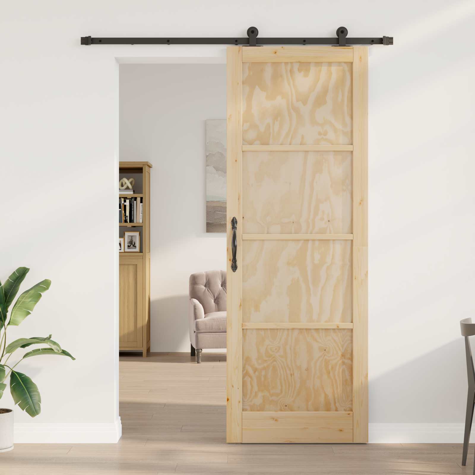 vidaXL Drzwi przesuwne Naturalny i czarny 83 x 232 cm