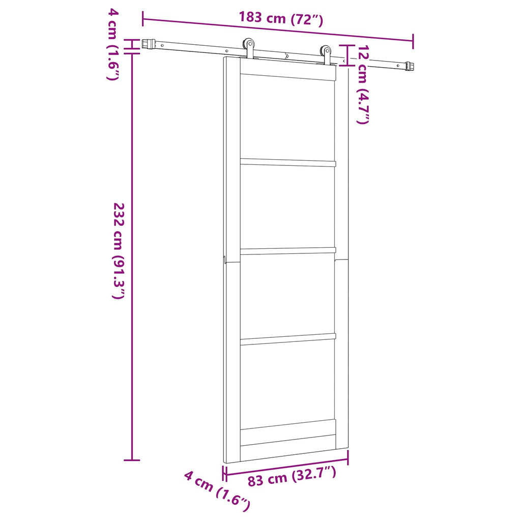 vidaXL Drzwi przesuwne biały i czarny 83 x 232 cm Lite drewno sosnowe