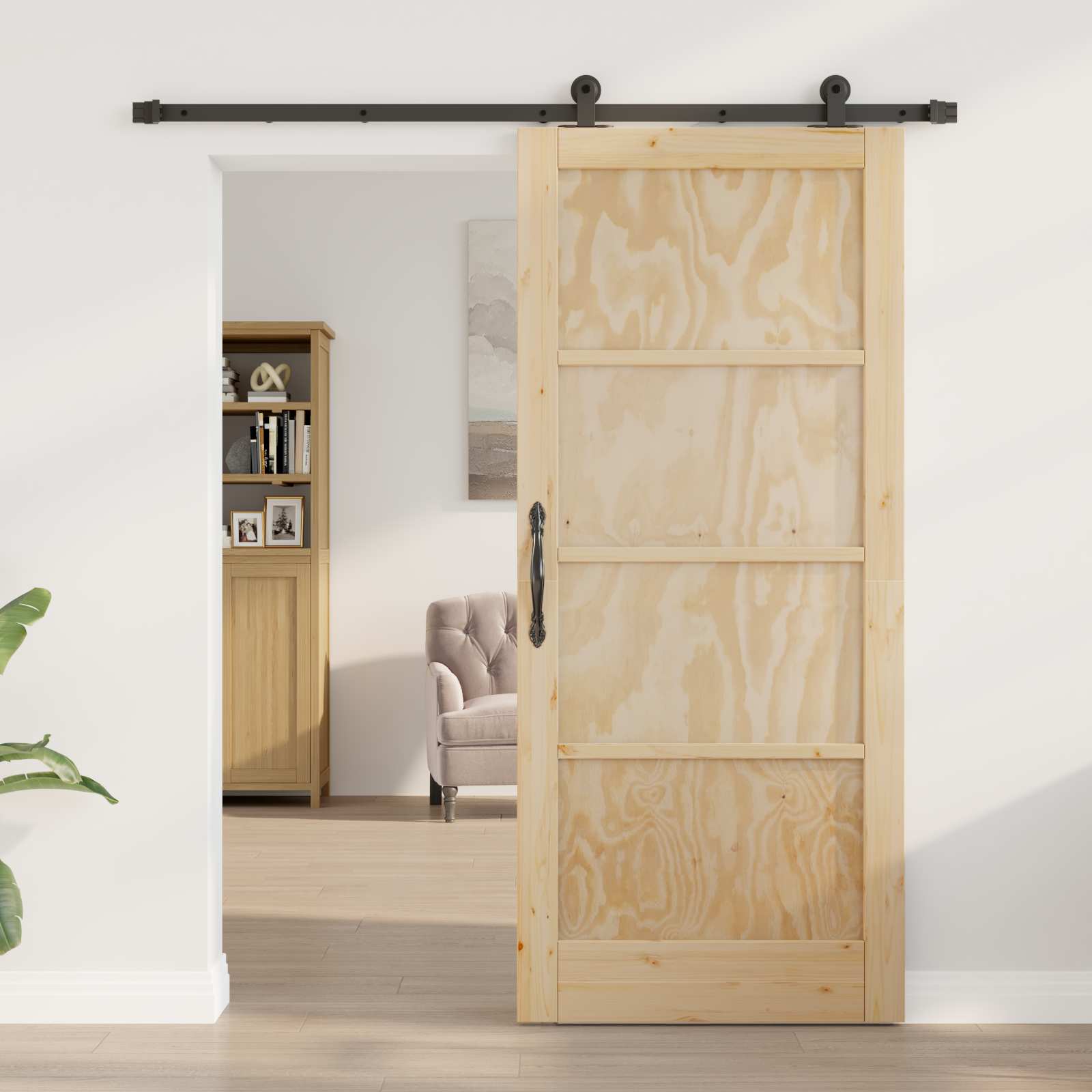 vidaXL Drzwi przesuwne Naturalny i czarny 86 x 198,5 cm