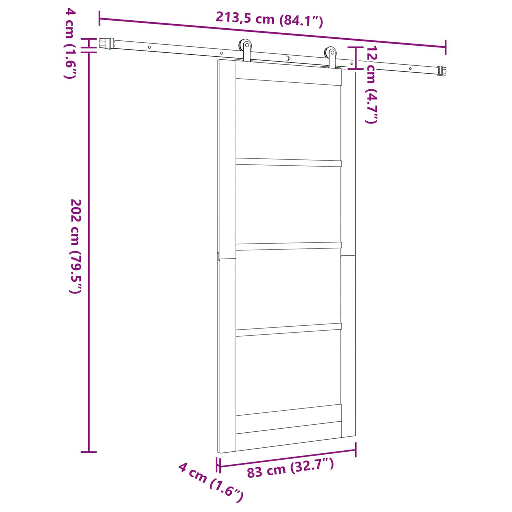 vidaXL Drzwi przesuwne ORKDAL Biały 83 x 202 cm Lite drewno sosnowe