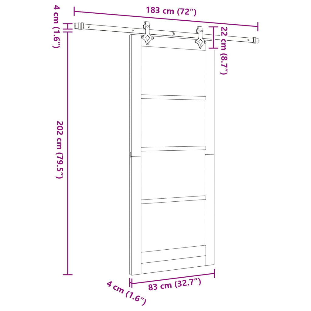vidaXL Drzwi przesuwne biały i czarny 83 x 202 cm Lite drewno sosnowe