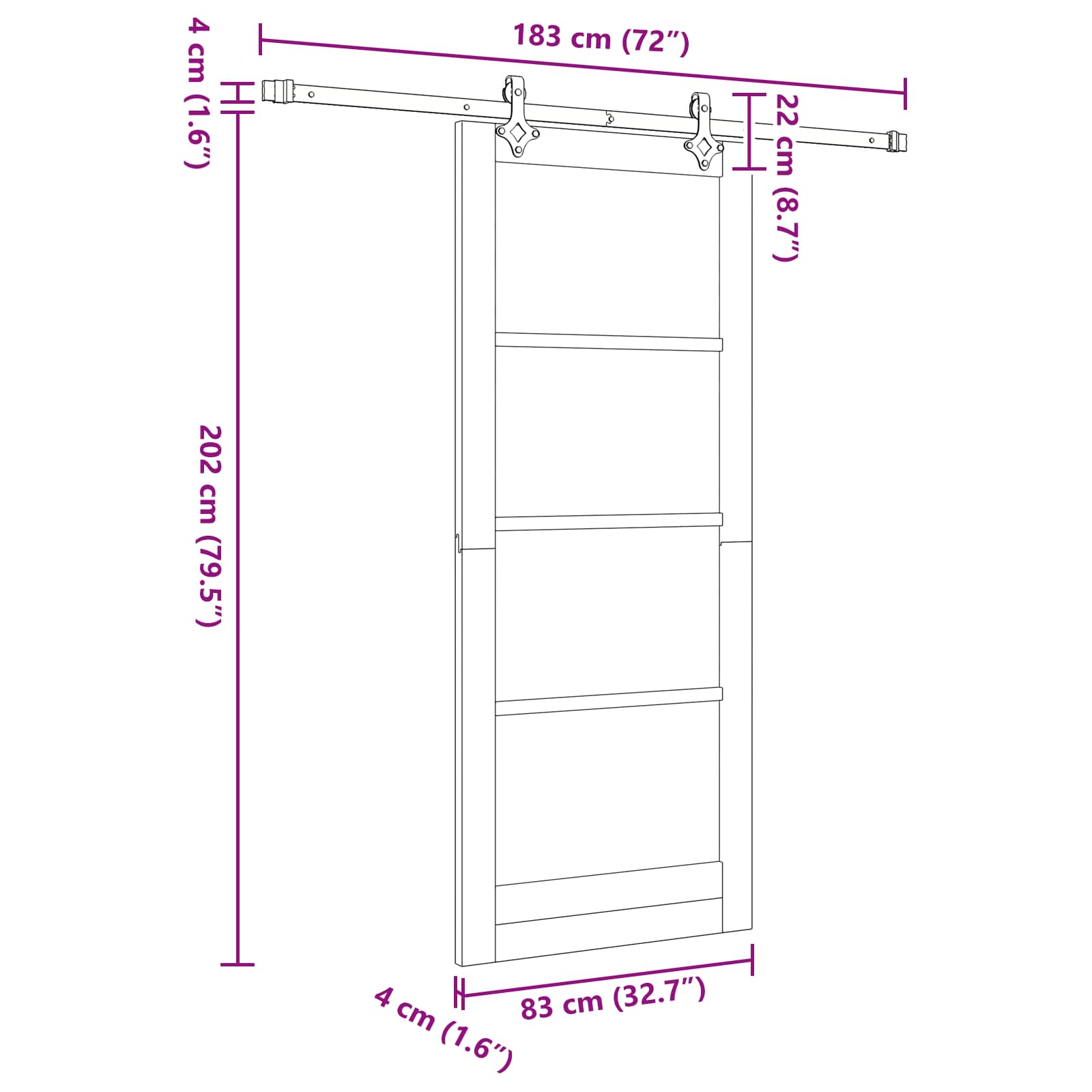 vidaXL Drzwi przesuwne biały i czarny 83 x 202 cm Lite drewno sosnowe