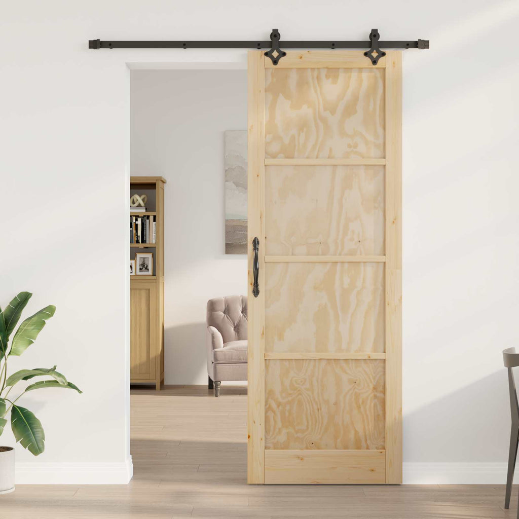 vidaXL Drzwi przesuwne Naturalny i czarny 83 x 232 cm