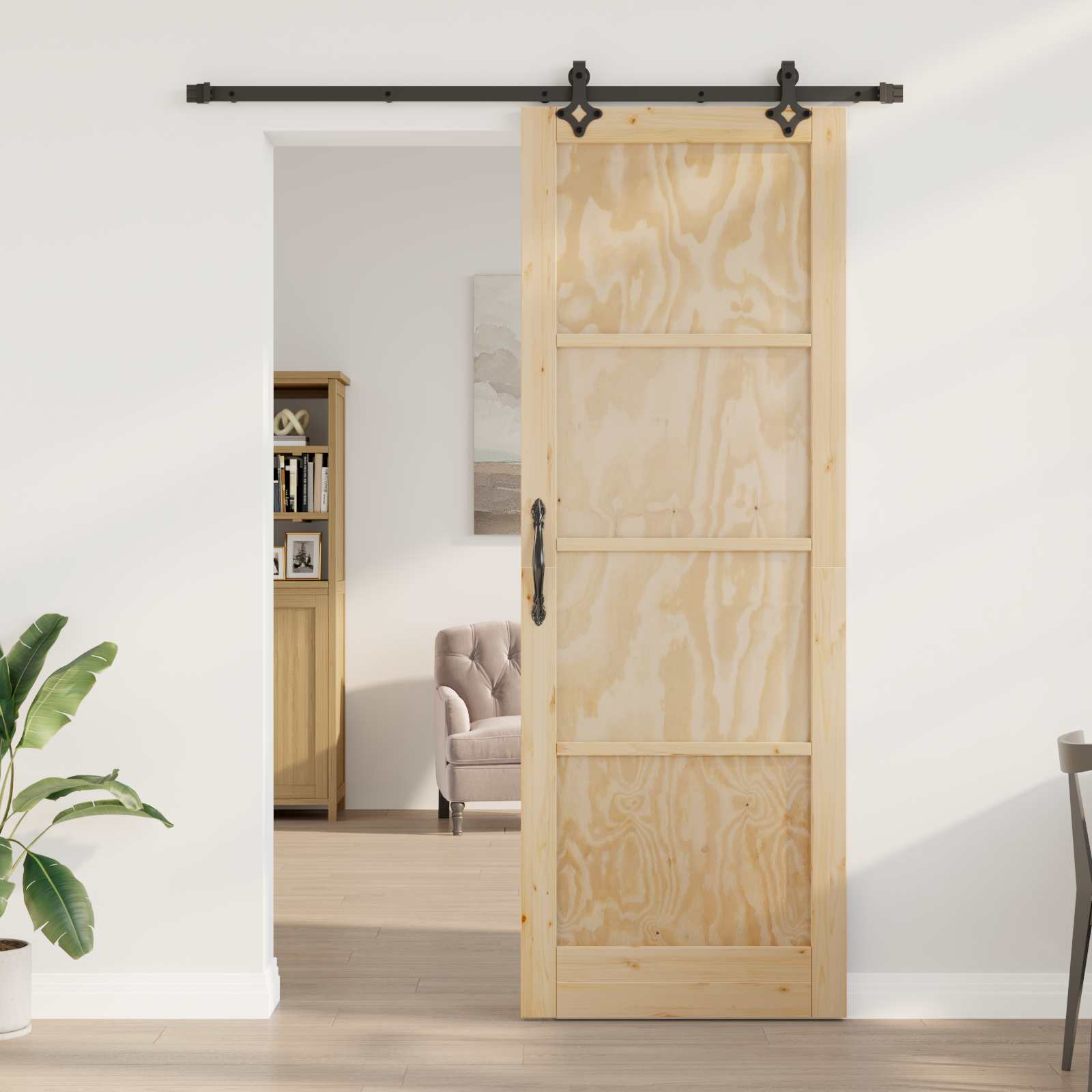 vidaXL Drzwi przesuwne Naturalny i czarny 83 x 232 cm