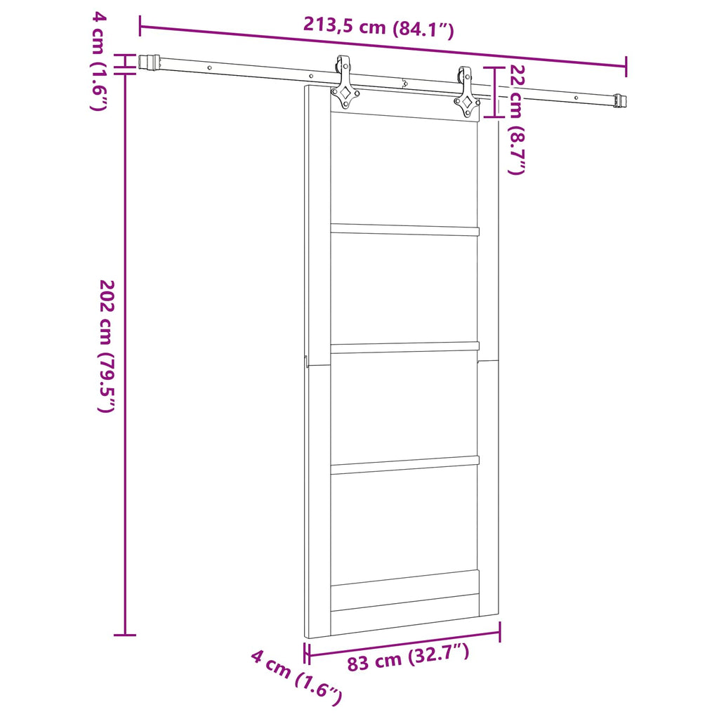 vidaXL Drzwi przesuwne ORKDAL Biały 83 x 202 cm Lite drewno sosnowe