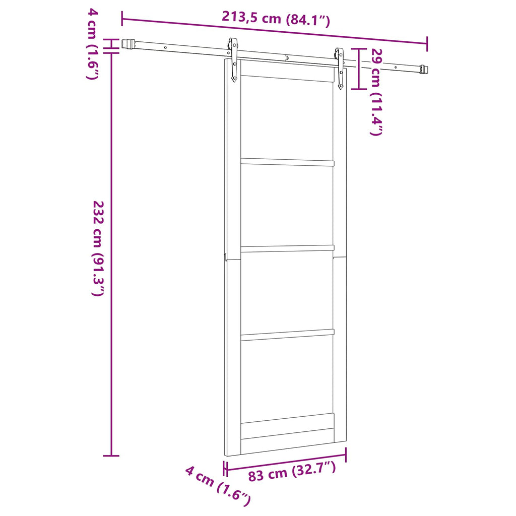 vidaXL Drzwi przesuwne ORKDAL Biały 83 x 232 cm Lite drewno sosnowe