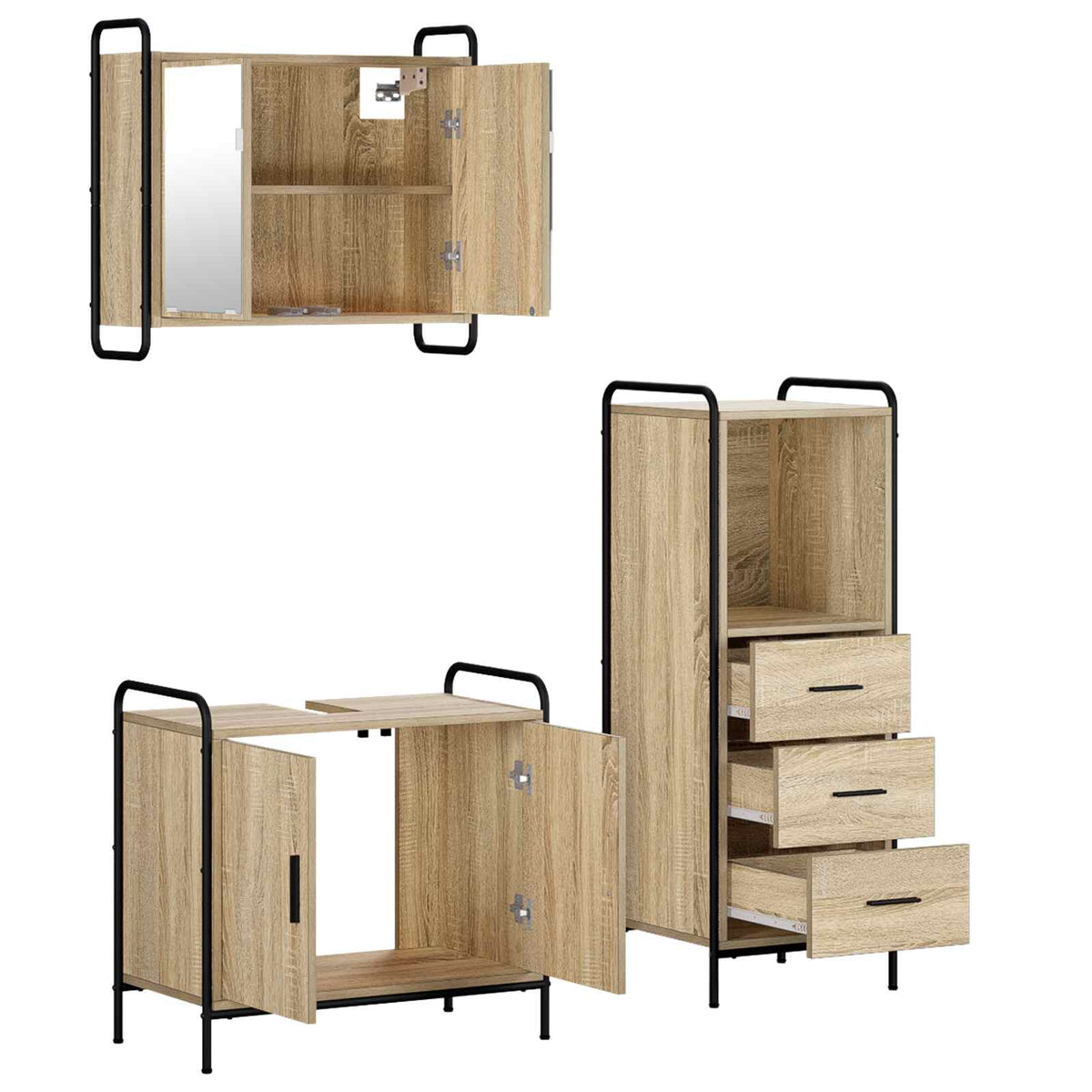 vidaXL Zestaw Szafek Łazienkowych 3 szt. dąb Sonoma 40 x 36 x 109,5 cm
