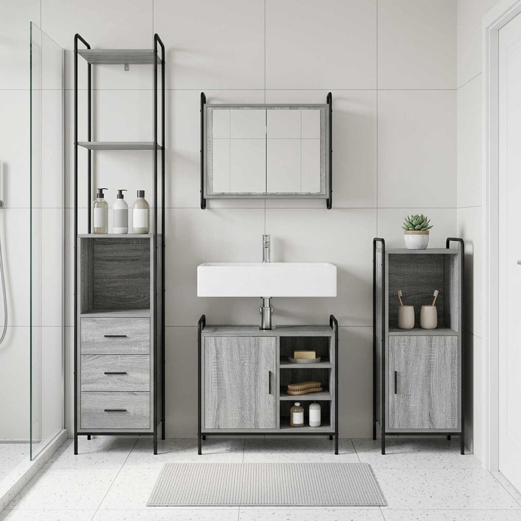 vidaXL Zestaw Szafek Łazienkowych 4 szt. Szary Sonoma