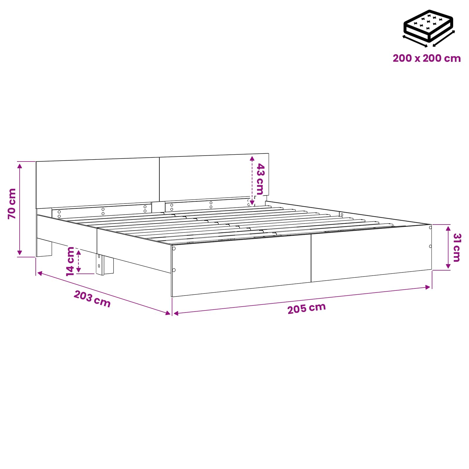 vidaXL Rama łóżka z wezgłowiem Stare drewno 200 x 200 cm