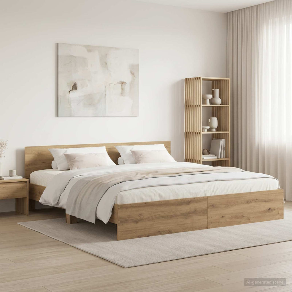 vidaXL Rama łóżka z wezgłowiem Z zagłówkiem Dąb artisan 200 x 200 cm