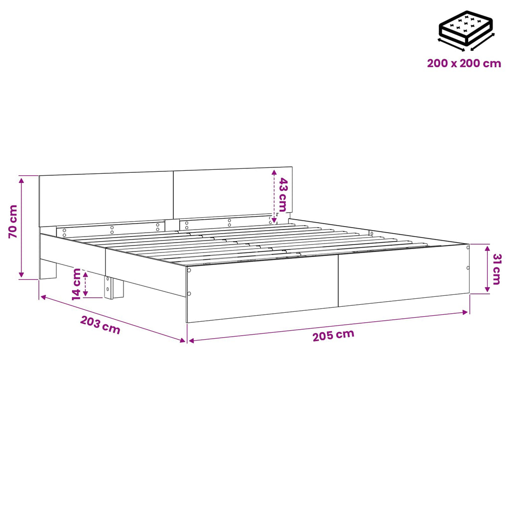 vidaXL Rama łóżka z wezgłowiem Czarny dąb 200 x 200 cm