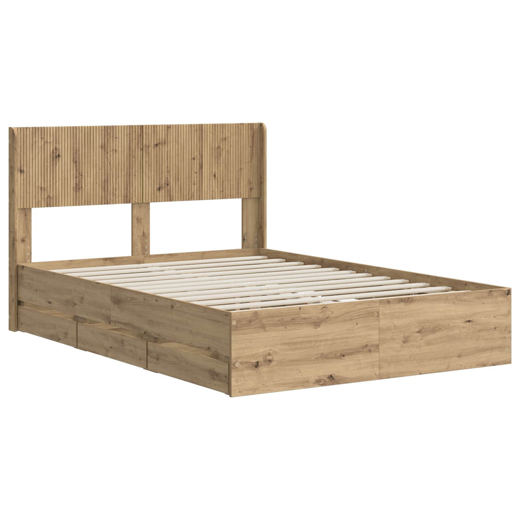 vidaXL Stelaż łóżka z przechowywaniem i zagłówkiem Artisan Oak