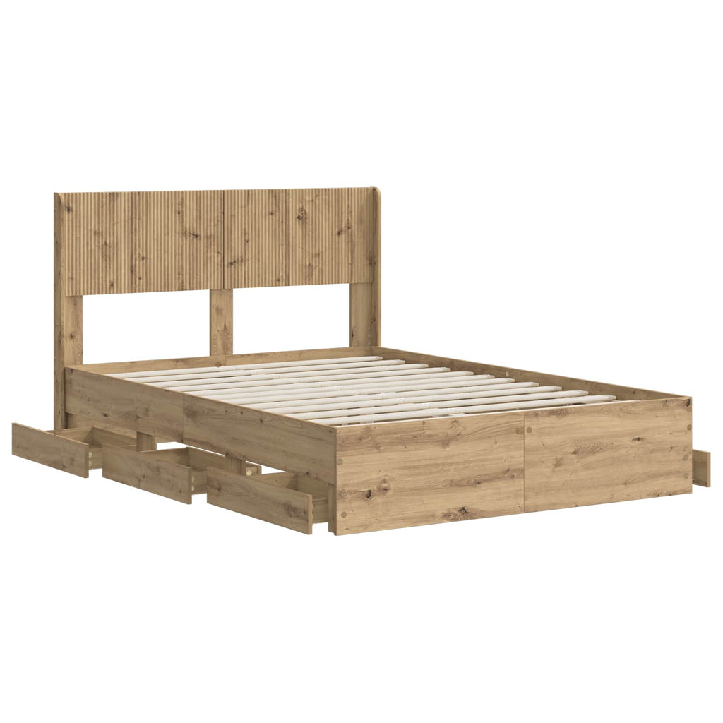 vidaXL Stelaż łóżka z przechowywaniem i zagłówkiem Artisan Oak