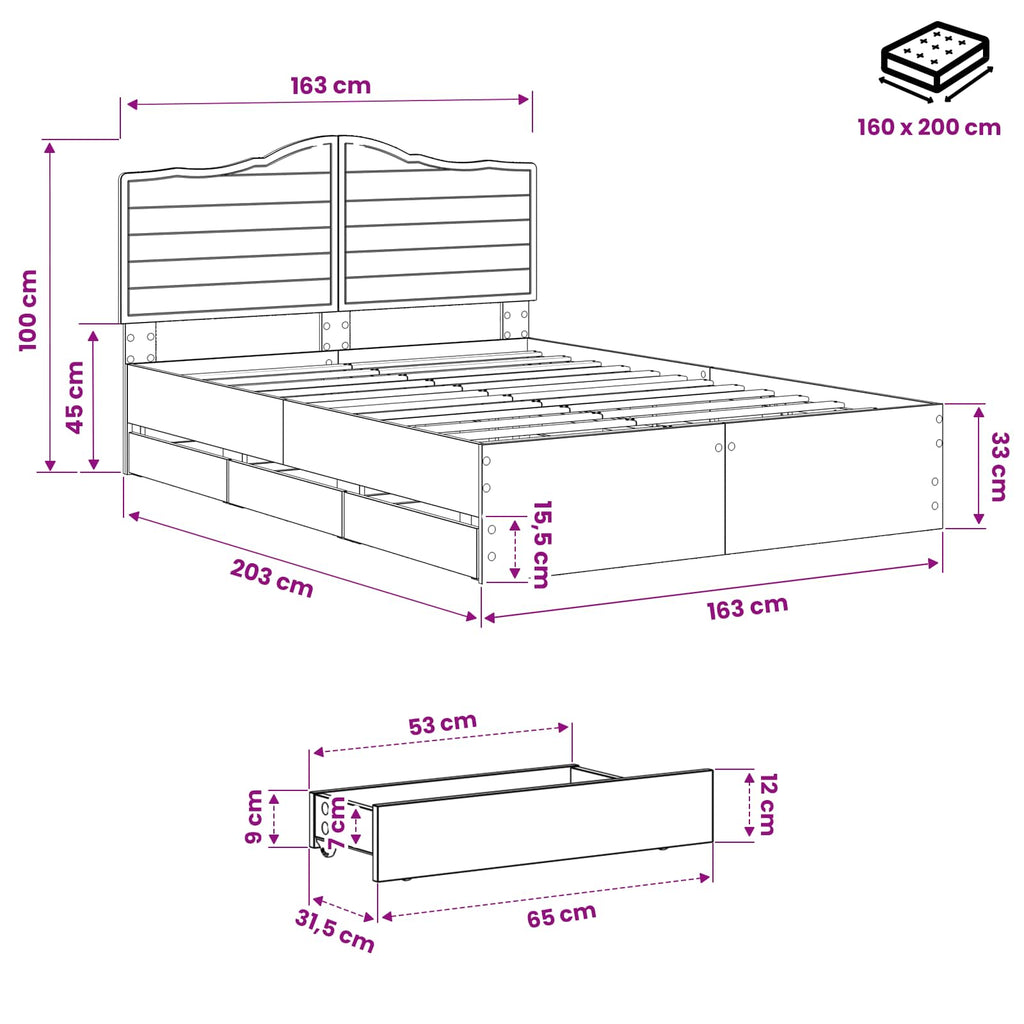 vidaXL Bed Frame with Storage and Headboard Artisan Oak 160 x 200 cm