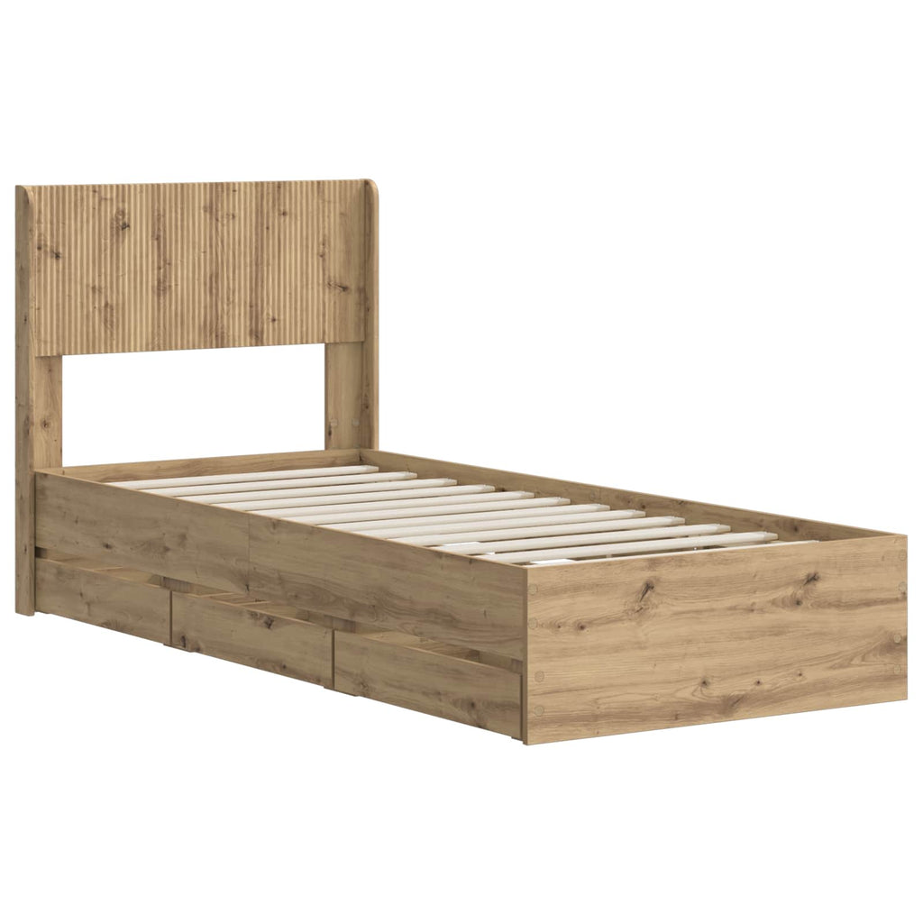 vidaXL Stelaż łóżka z przechowywaniem i zagłówkiem Artisan Oak