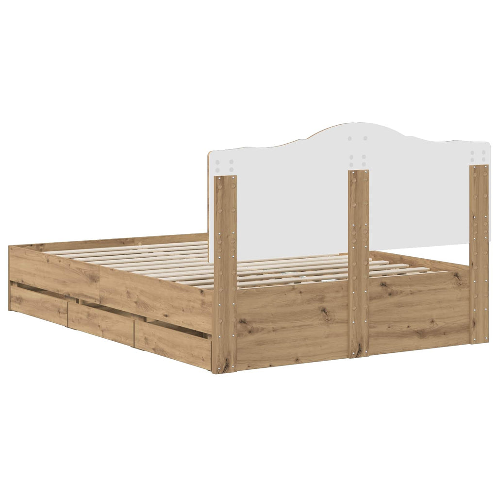 vidaXL Bed Frame with Storage and Headboard Artisan Oak 140 x 190 cm