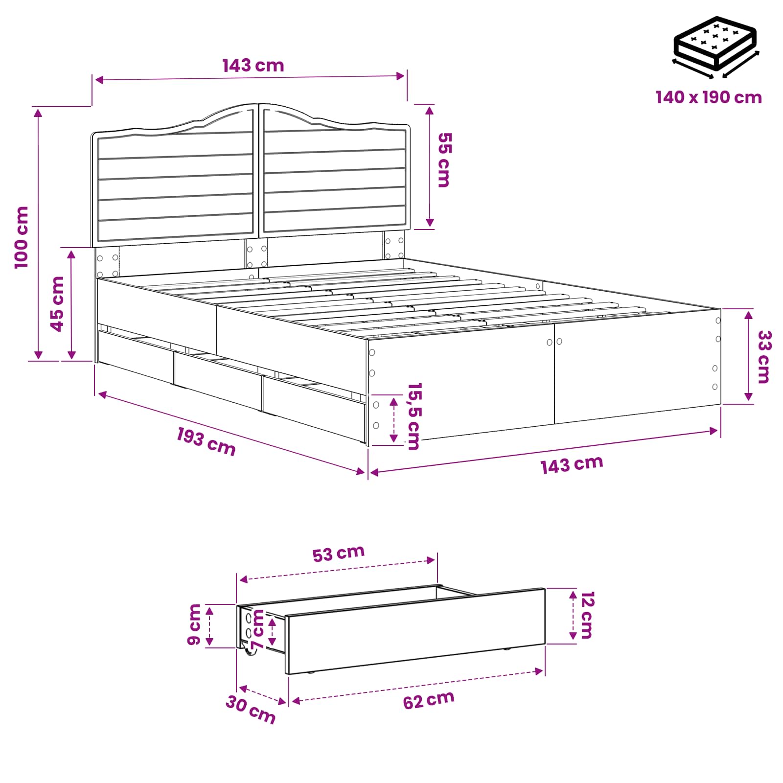 vidaXL Bed Frame with Storage and Headboard Artisan Oak 140 x 190 cm