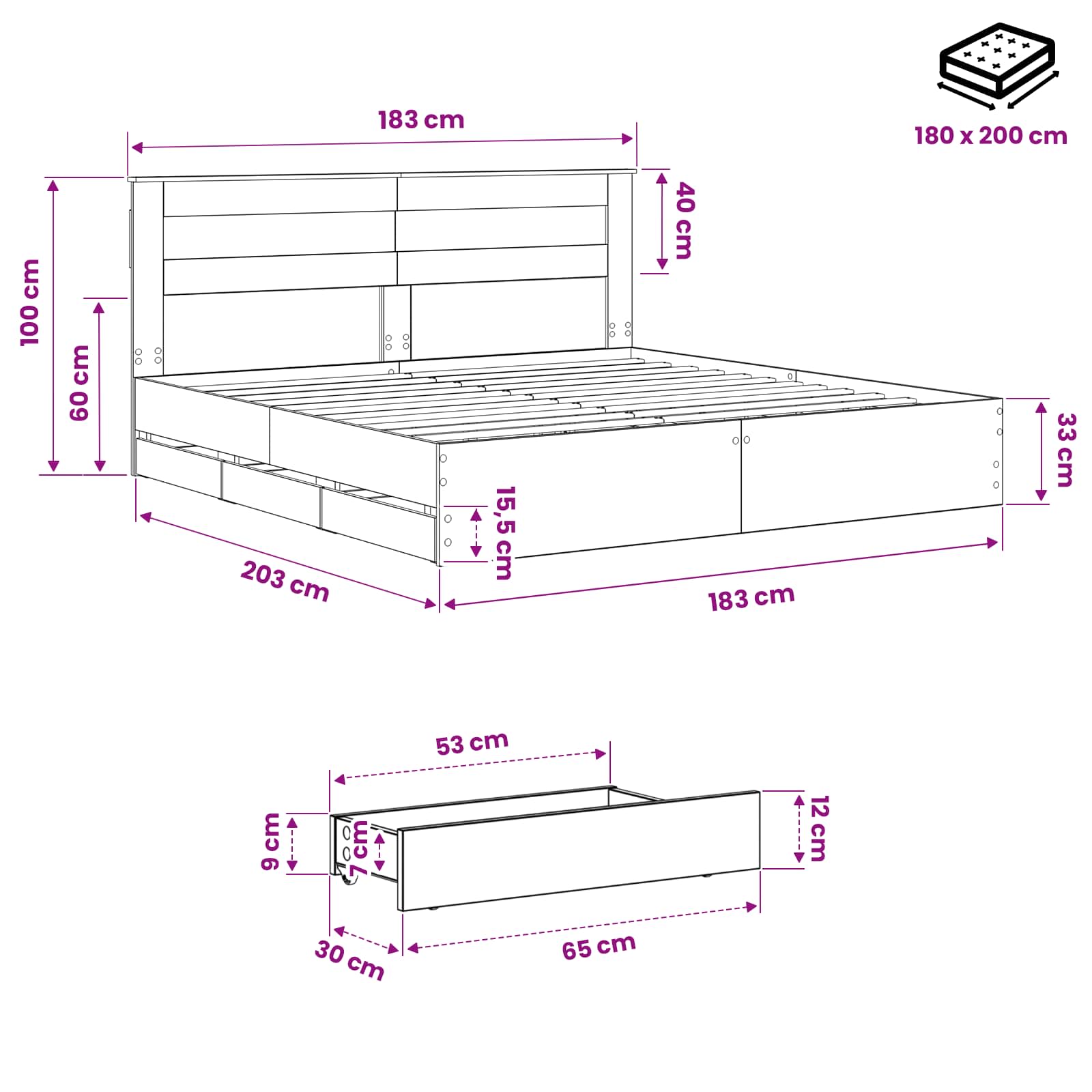 vidaXL Bed Frame with Storage and Headboard Artisan Oak 180 x 200 cm