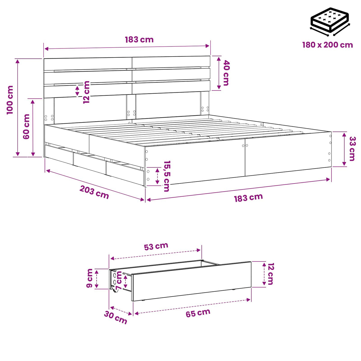 vidaXL Bed Frame with Storage and Headboard Artisan Oak 180 x 200 cm