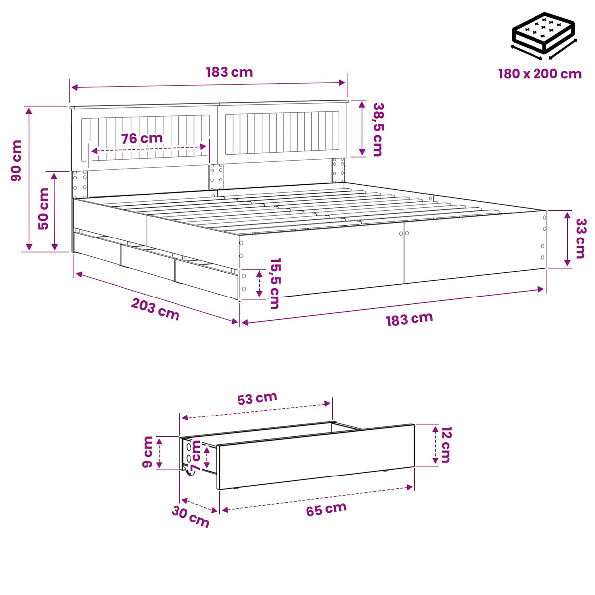 vidaXL Bed Frame with Storage and Headboard Artisan Oak 180 x 200 cm