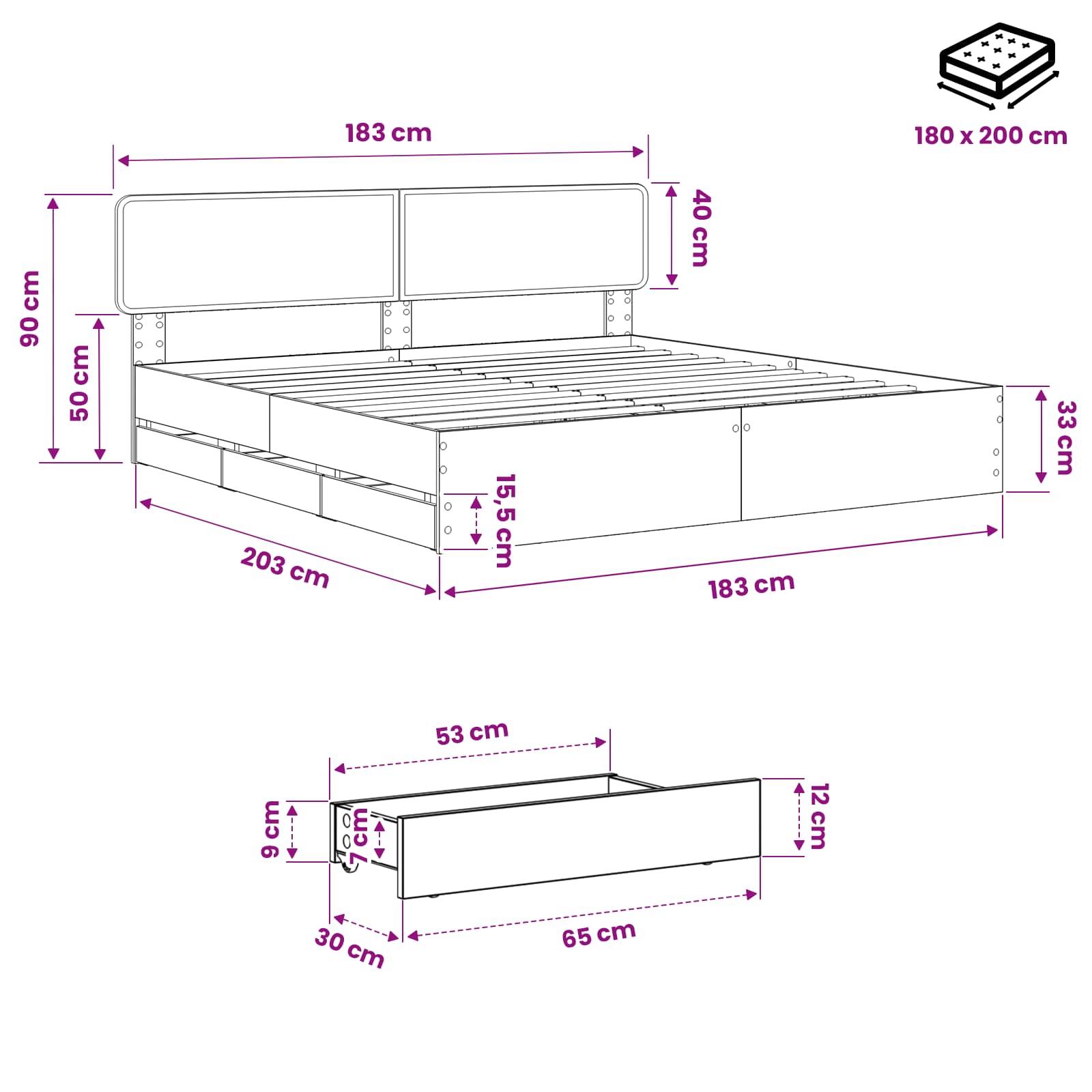 vidaXL Bed Frame with Storage and Headboard Artisan Oak 180 x 200 cm