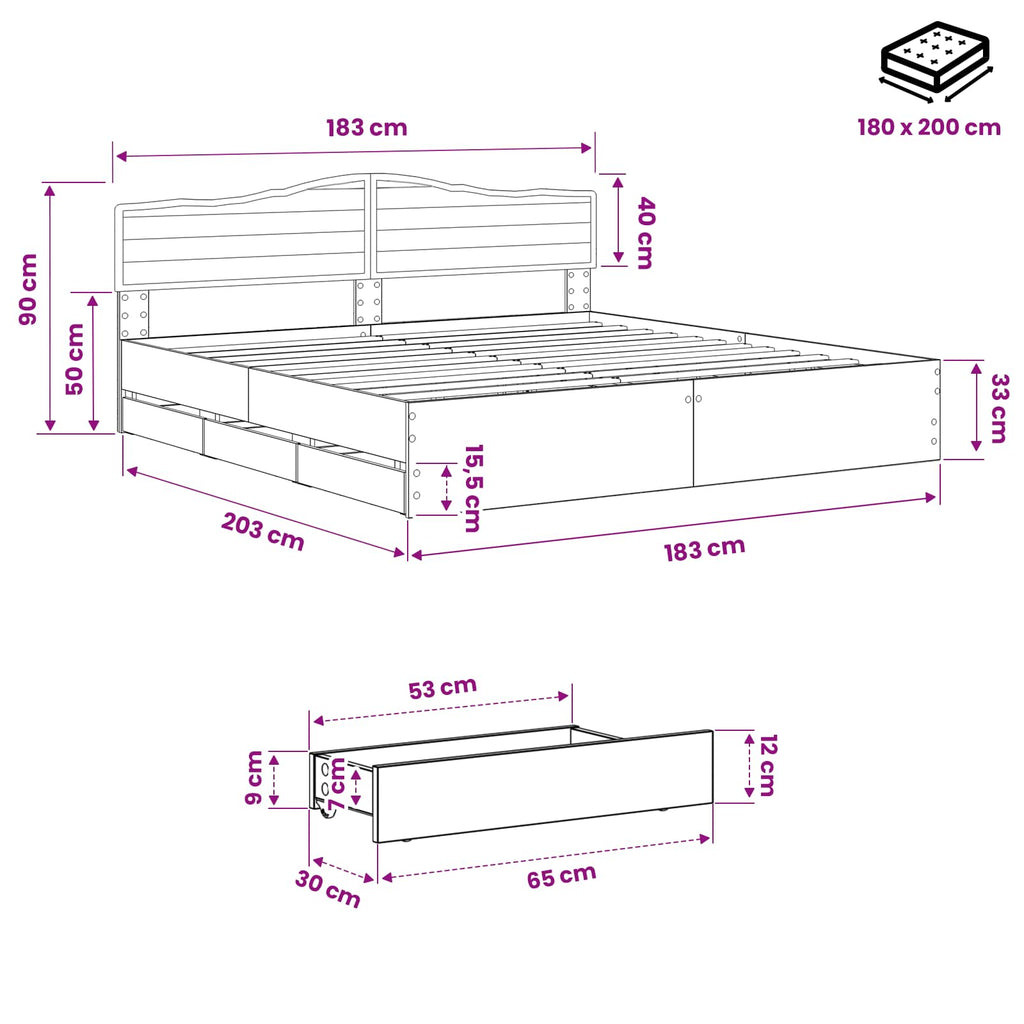 vidaXL Bed Frame with Storage and Headboard Artisan Oak 180 x 200 cm