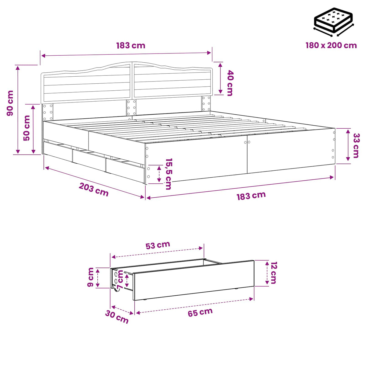 vidaXL Bed Frame with Storage and Headboard Artisan Oak 180 x 200 cm
