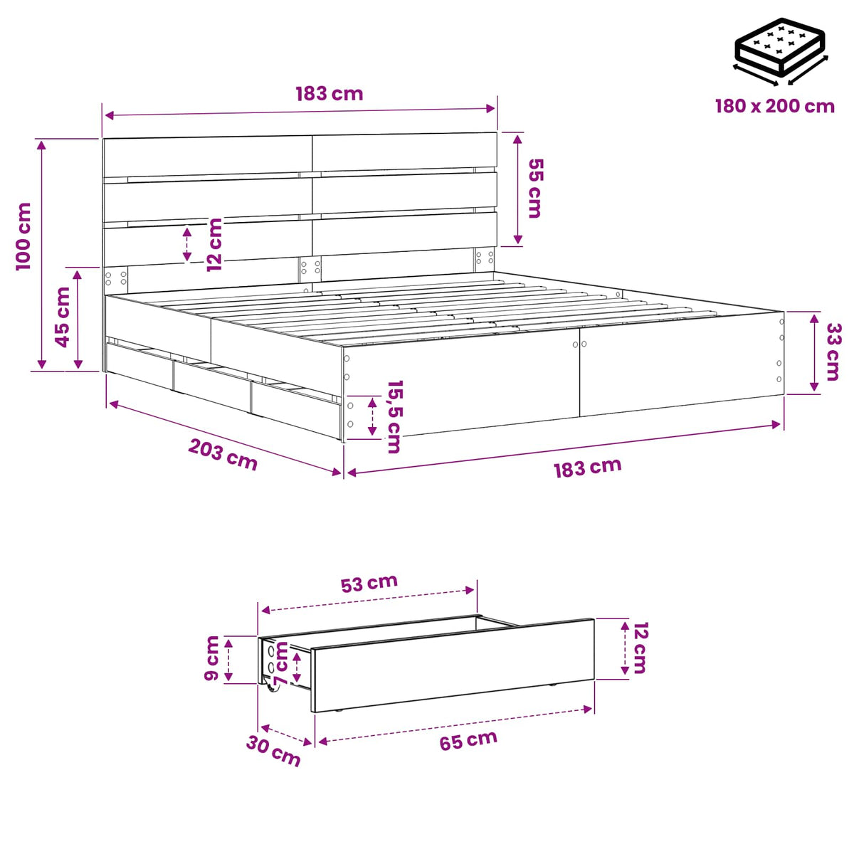 vidaXL Bed Frame with Storage and Headboard Artisan Oak 180 x 200 cm
