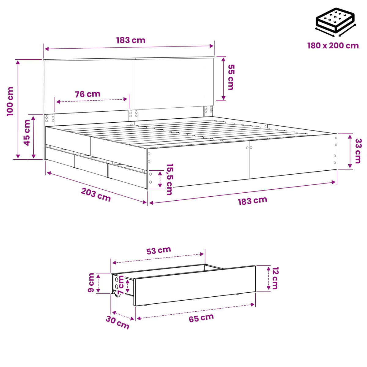 vidaXL Bed Frame with Storage and Headboard Artisan Oak 180 x 200 cm