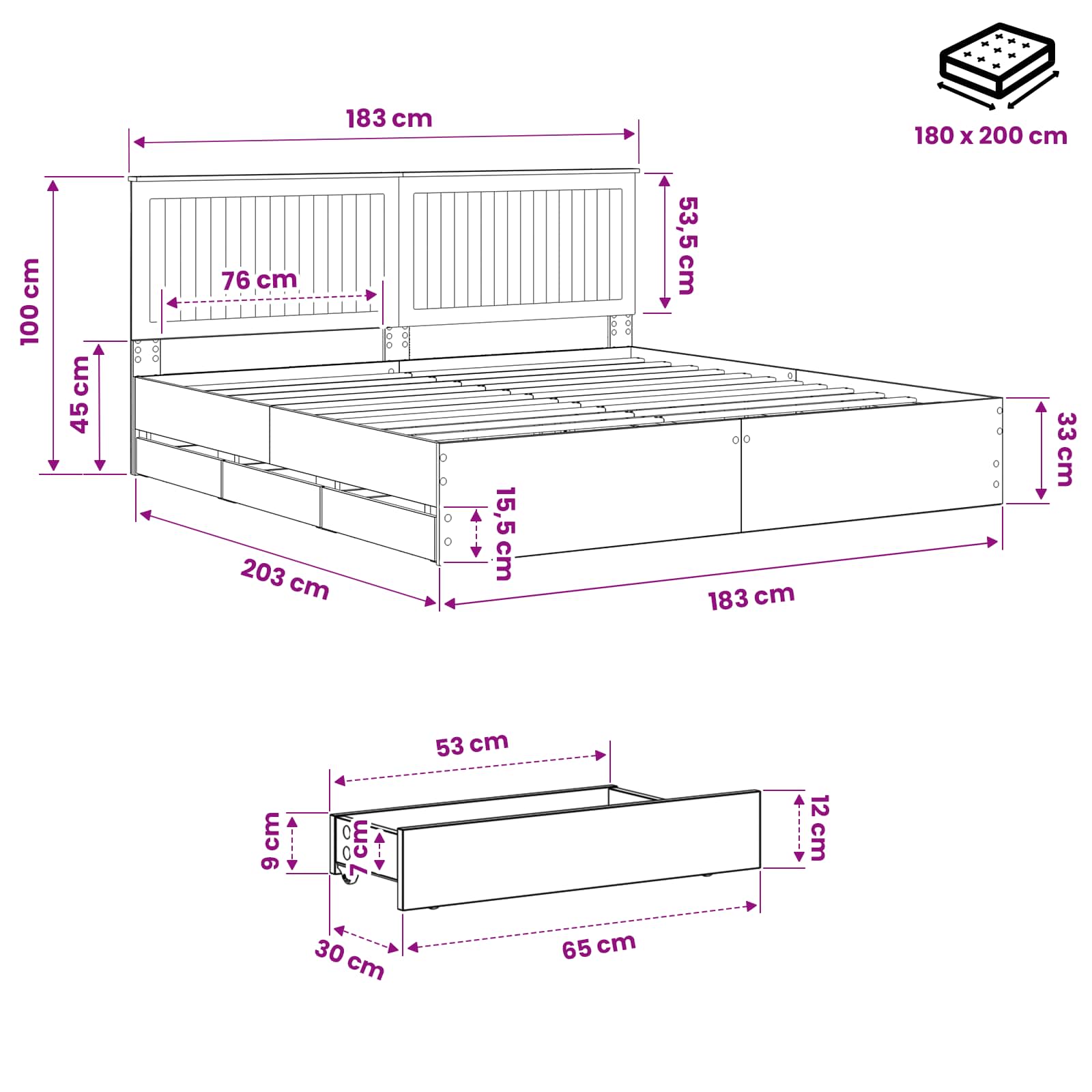 vidaXL Bed Frame with Storage and Headboard Artisan Oak 180 x 200 cm