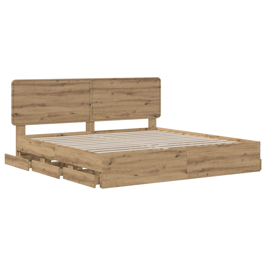 vidaXL Bed Frame with Storage and Headboard Artisan Oak 180 x 200 cm