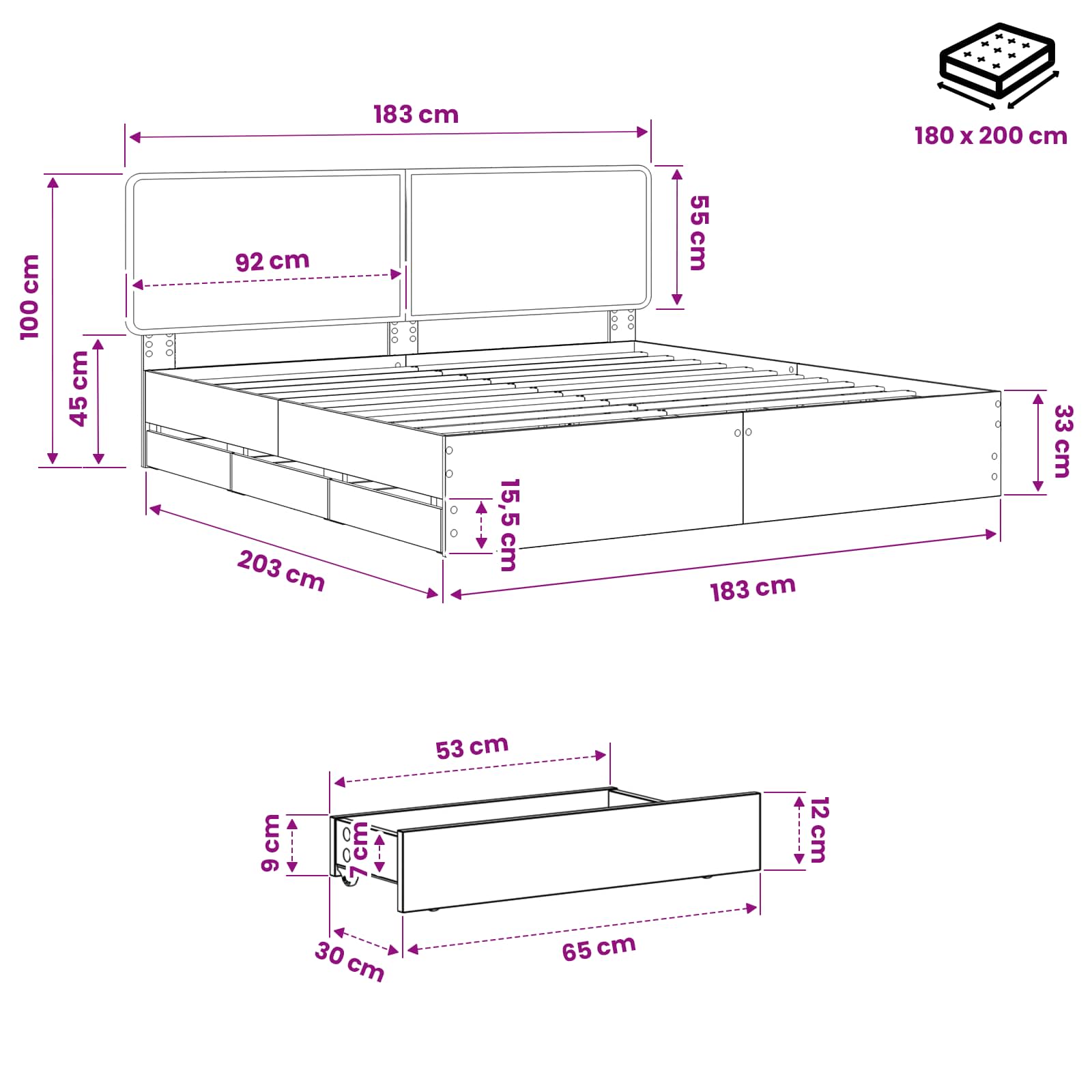 vidaXL Bed Frame with Storage and Headboard Artisan Oak 180 x 200 cm