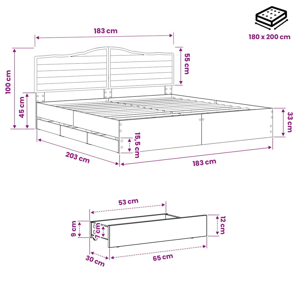 vidaXL Bed Frame with Storage and Headboard Artisan Oak 180 x 200 cm