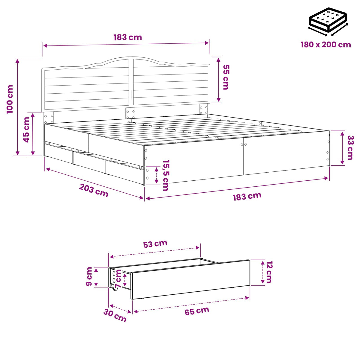 vidaXL Bed Frame with Storage and Headboard Artisan Oak 180 x 200 cm