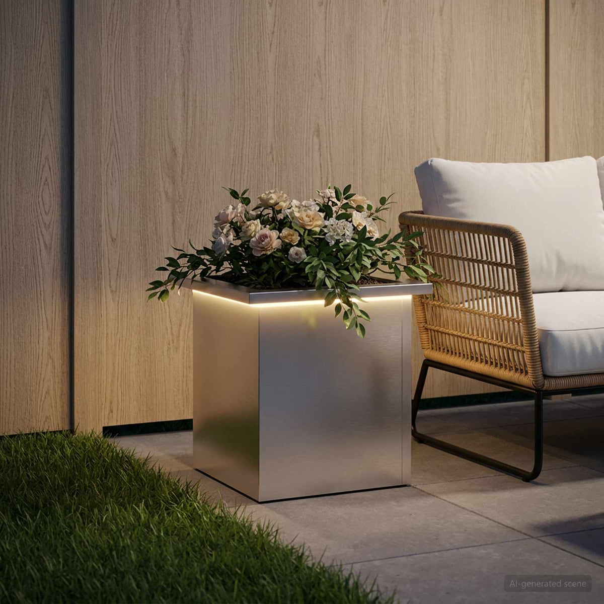 vidaXL Donica ogrodowa z oświetleniem LED srebrny 30 x 30 x 30 cm