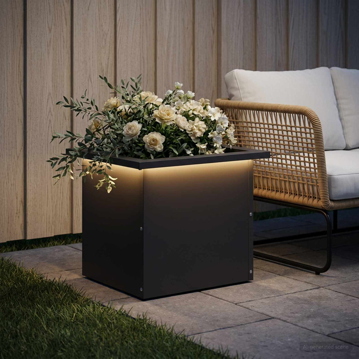 vidaXL Donica ogrodowa z oświetleniem LED Czarny 30 x 40 x 30 cm Stal