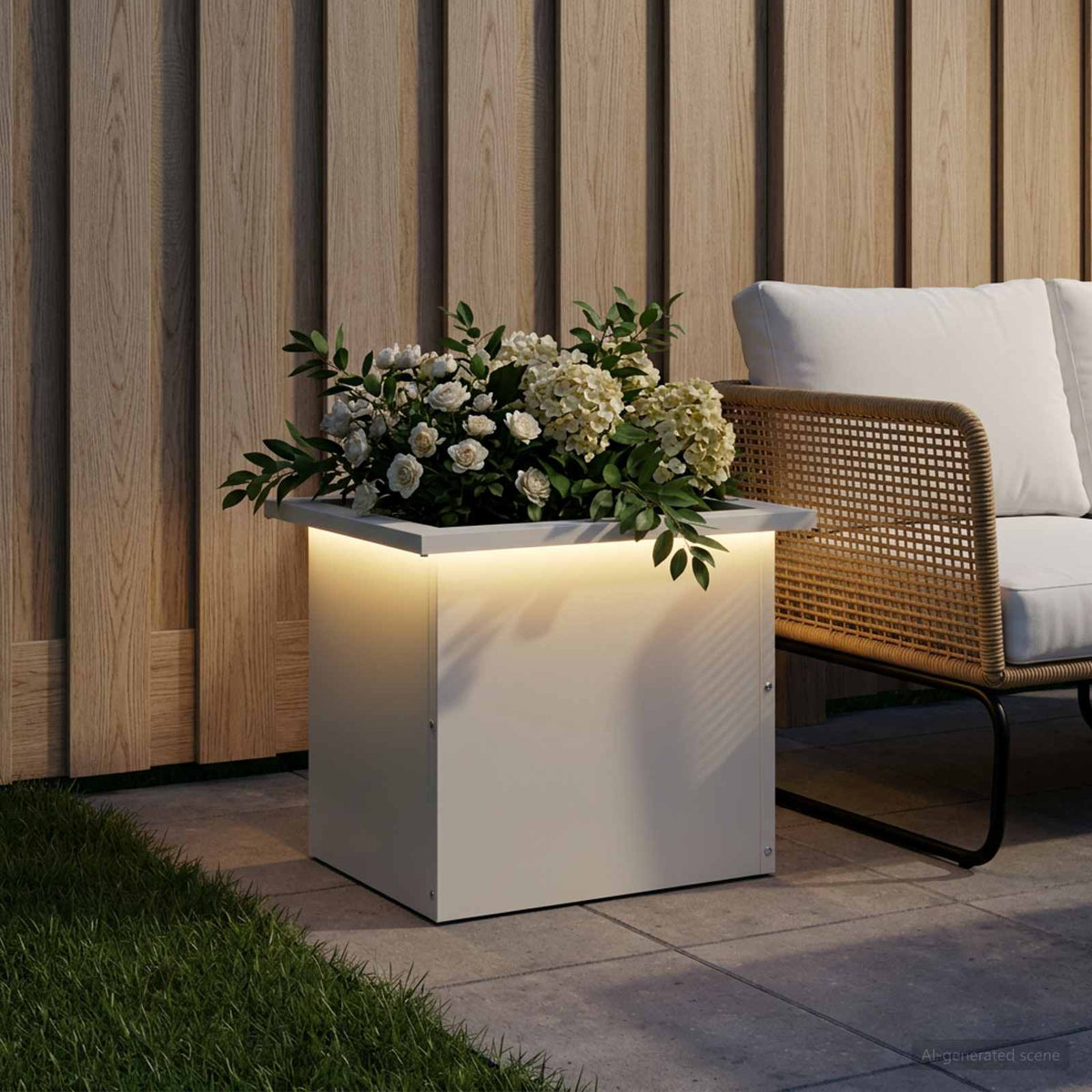vidaXL Donica ogrodowa z oświetleniem LED Biały 30 x 40 x 30 cm Stal