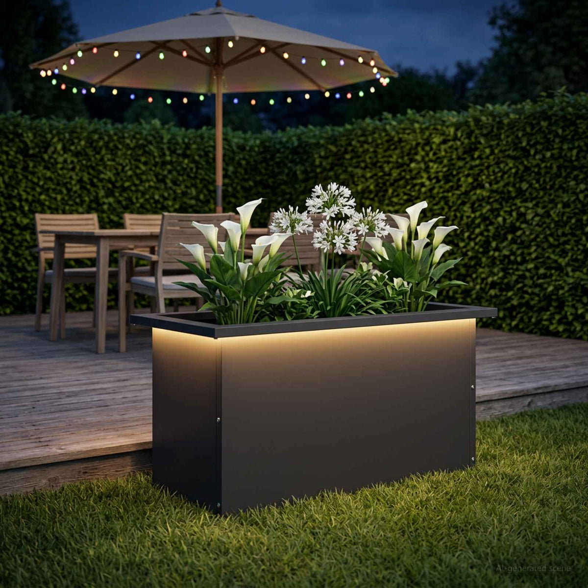 vidaXL Donica ogrodowa z oświetleniem LED Czarny 30 x 60 x 30 cm Stal