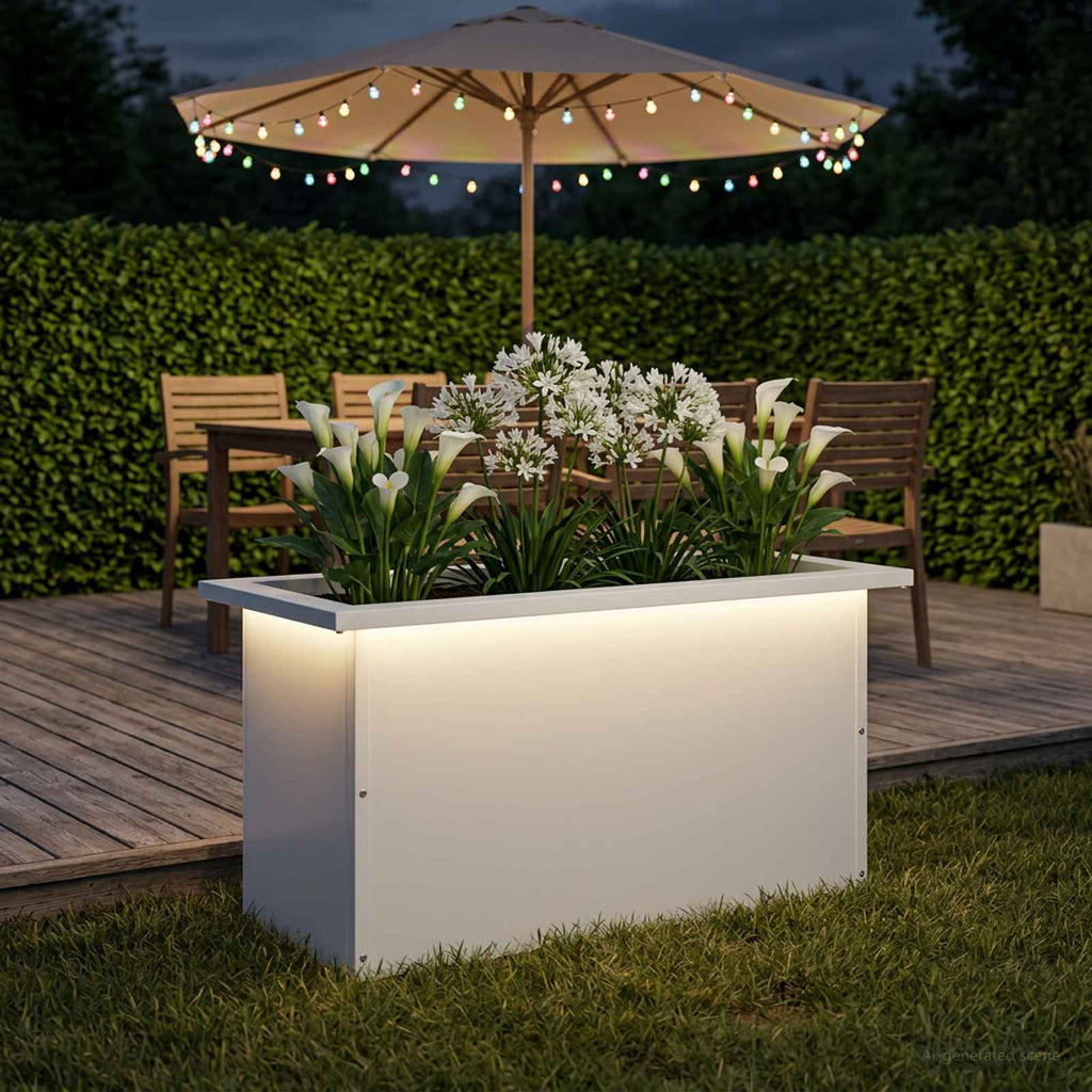 vidaXL Donica ogrodowa z oświetleniem LED Biały 30 x 60 x 30 cm Stal