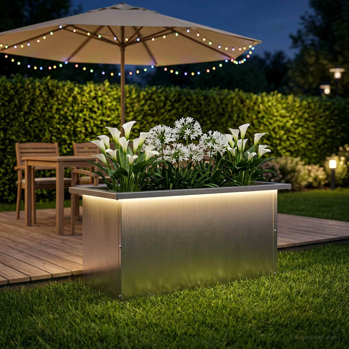 vidaXL Donica ogrodowa z oświetleniem LED srebrny 30 x 60 x 30 cm