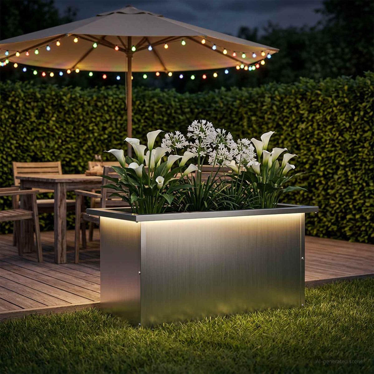 vidaXL Donica ogrodowa z oświetleniem LED srebrny 30 x 60 x 30 cm