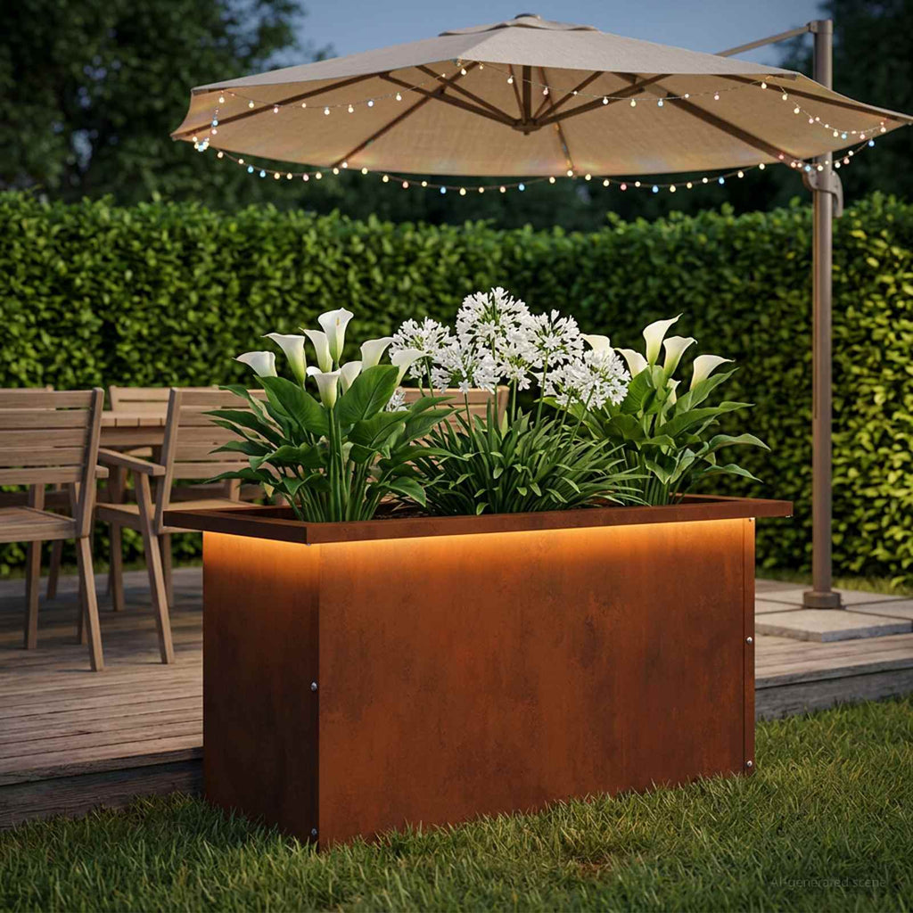 vidaXL Donica ogrodowa z oświetleniem LED Rdzawy 30 x 60 x 30 cm