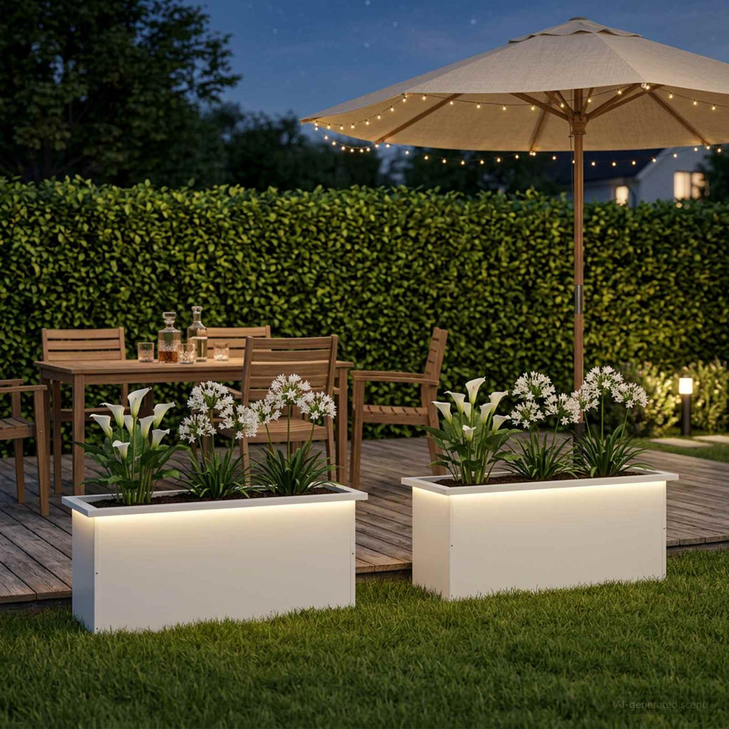 vidaXL Donica ogrodowa z oświetleniem LED 2 szt. Biały 30 x 80 x 30 cm