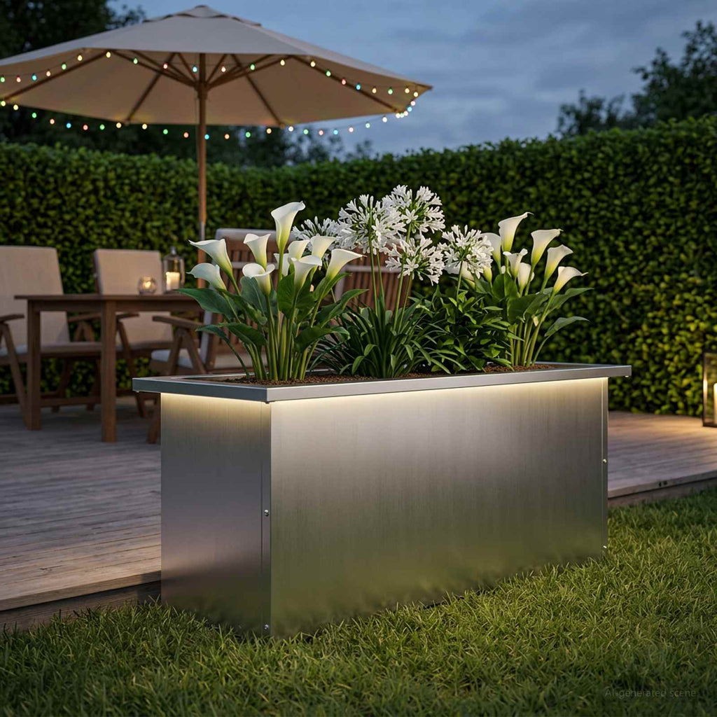 vidaXL Donica ogrodowa z oświetleniem LED srebrny 30 x 80 x 30 cm