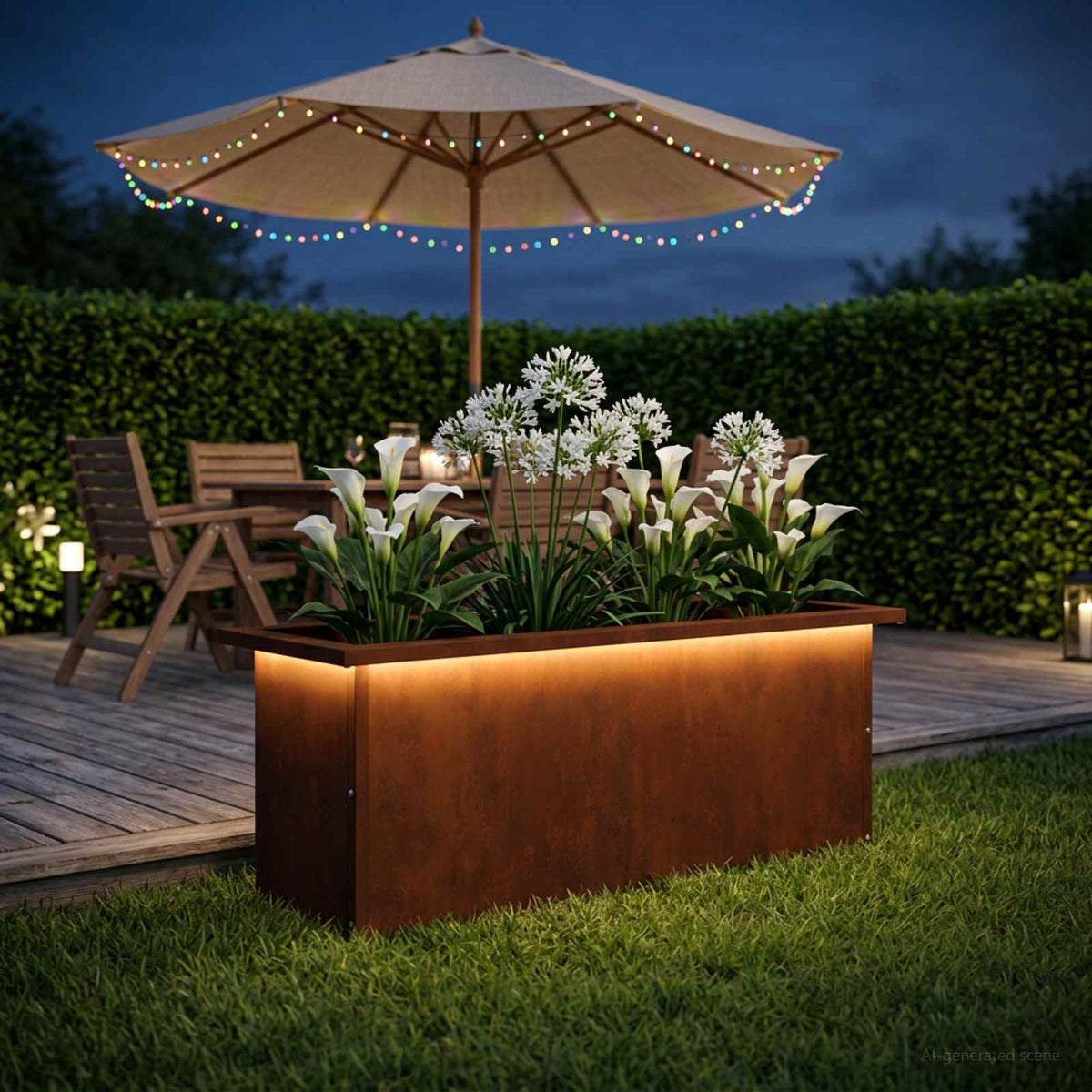 vidaXL Donica ogrodowa z oświetleniem LED Rdzawy 30 x 80 x 30 cm