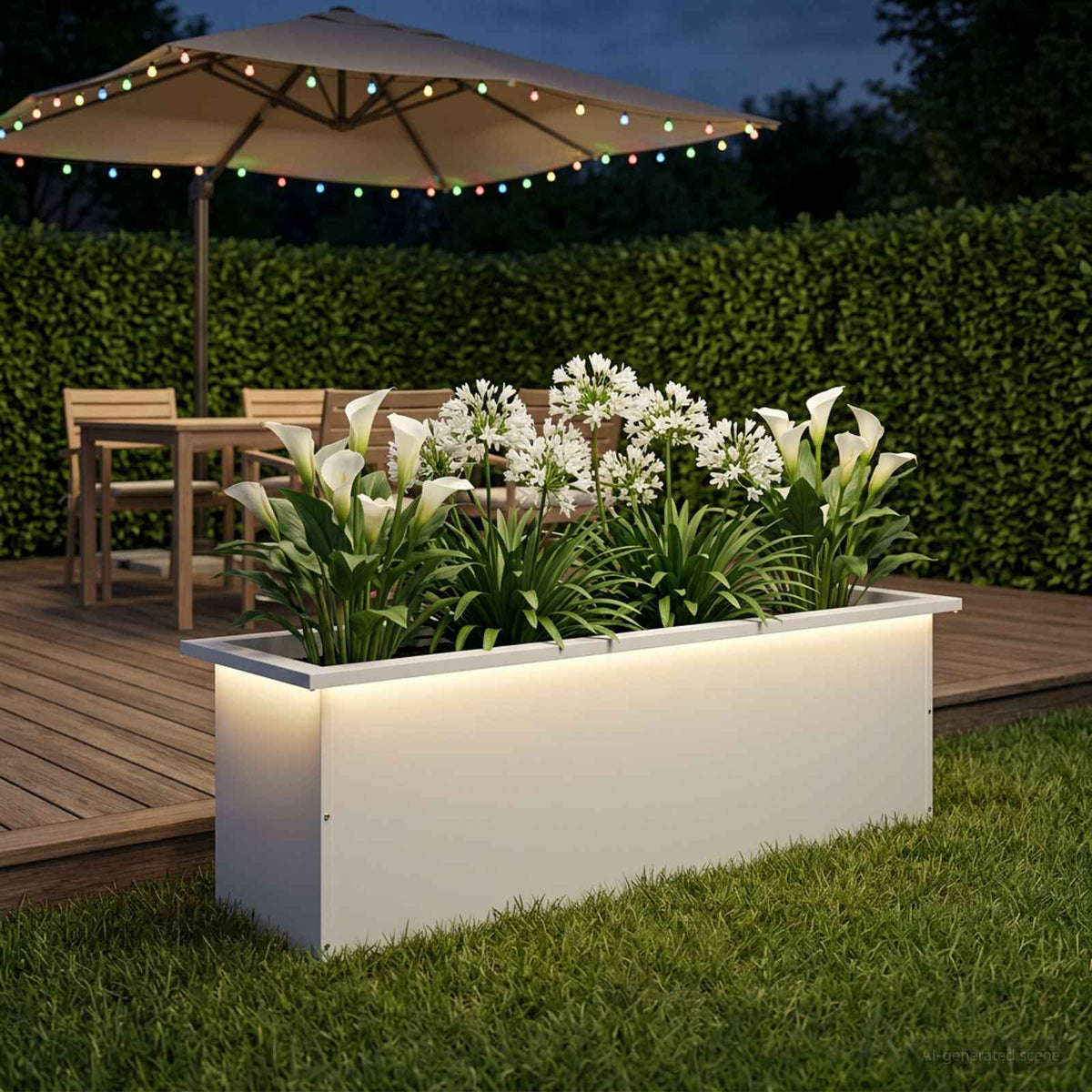 vidaXL Donica ogrodowa z oświetleniem LED Biały 30 x 100 x 30 cm Stal