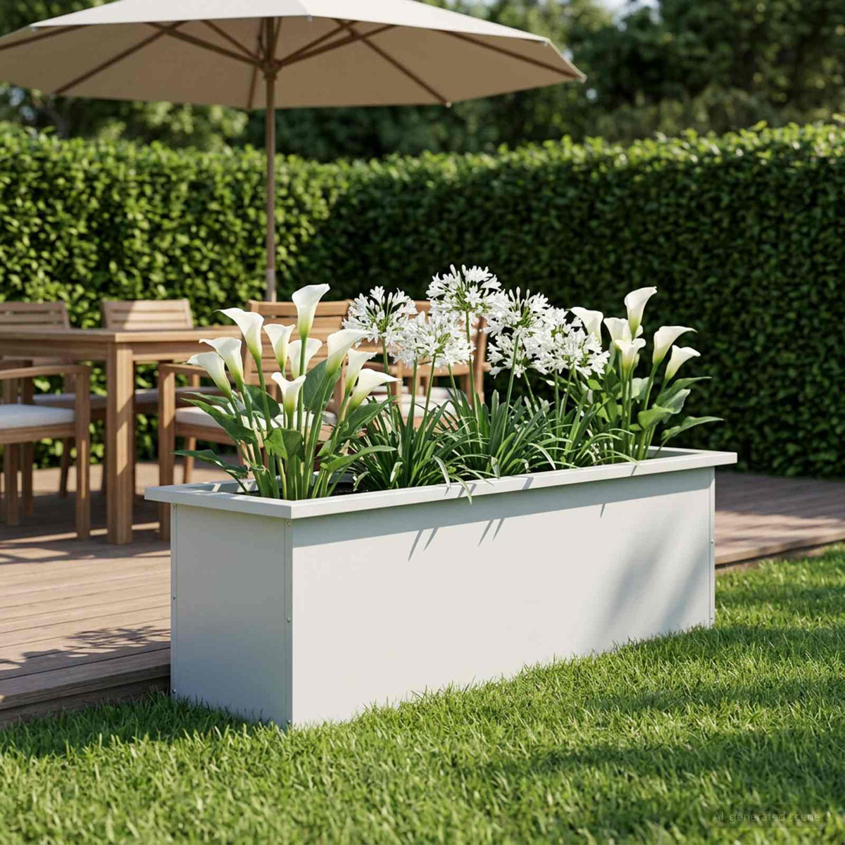 vidaXL Donica ogrodowa z oświetleniem LED Biały 30 x 100 x 30 cm Stal