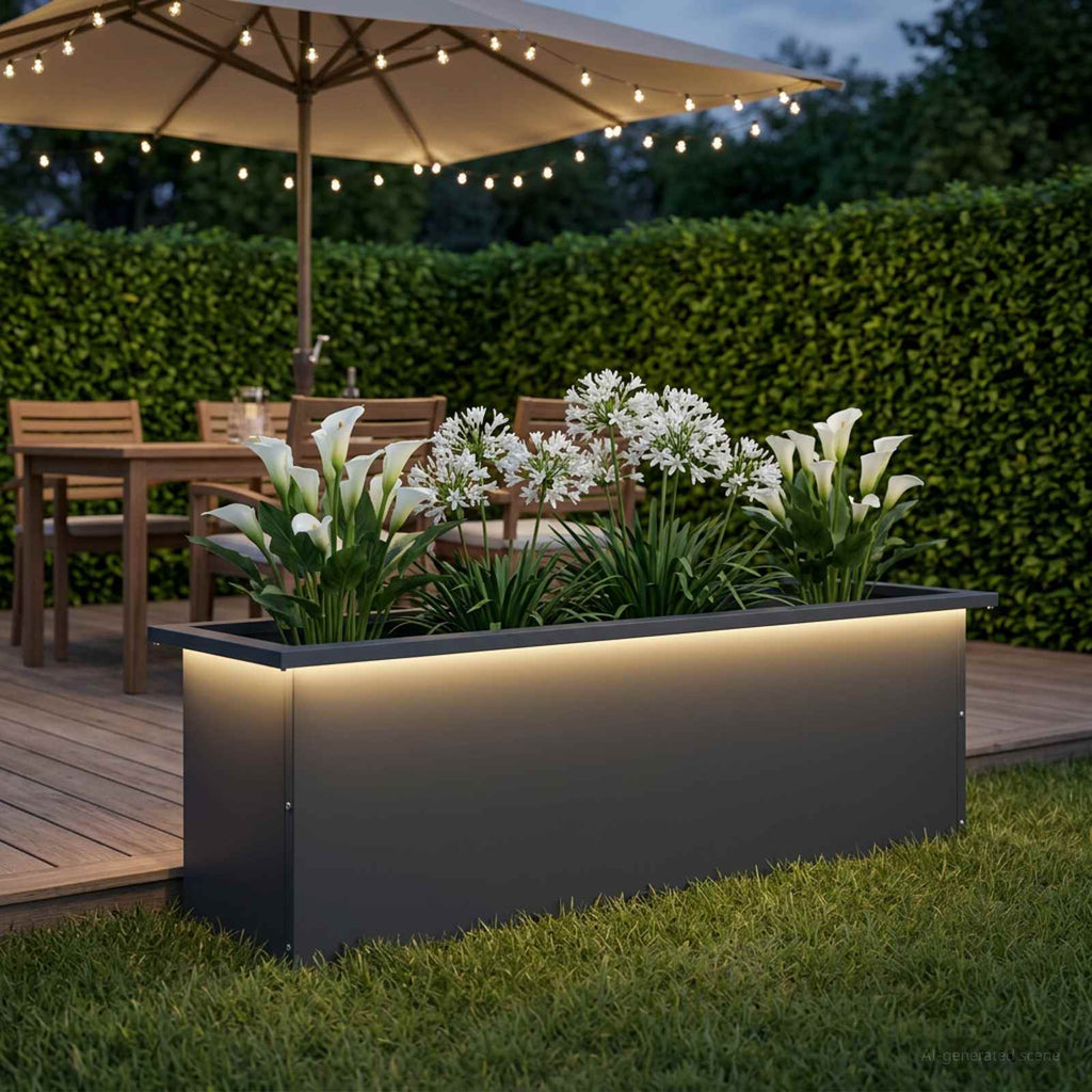 vidaXL Donica ogrodowa z oświetleniem LED Antracyt 30 x 100 x 30 cm